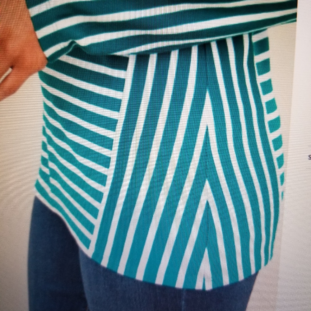 CHICO'S TOP MIXED STRIPE PONTE JADE  & WHITE NEW WITH TAGS - Picture 5 of 7